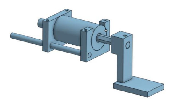 Fig. 2. Current kicker design. The solenoid is attached to the top plate with screws on the top. The extension piece that makes contact is printed using PLA with maximum infill for durability.