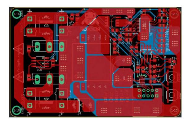 Fig. 9. Kicker board layout with large signal trace.