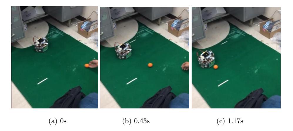 Following and catching performance for a ball with only a local camera