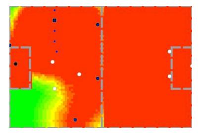 Fig. 11. Blue team with mines positioning on yellow ball placement.