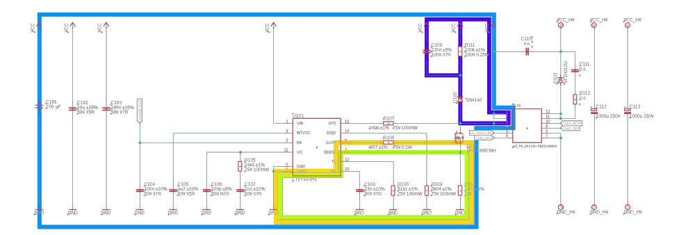 Fig. 6: Paths to be minimized during flyback converter layout.