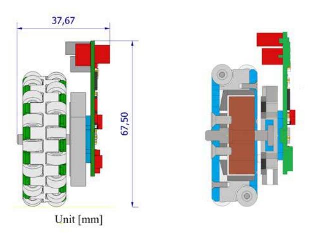 in-wheel omni drive unit size and cross section.