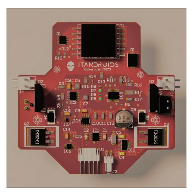 A rendered image of Kickerboard v2 from Altium Design.