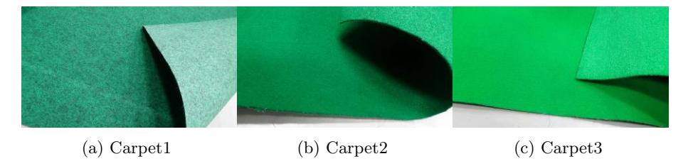 Fig. 2. Carpets used in the experiment for a ball-holding performance