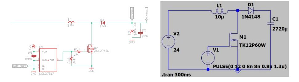 Fig. 8. previous kicker circuit for voltage booster Fig. 9. LTSpice circuit for previous voltage booster