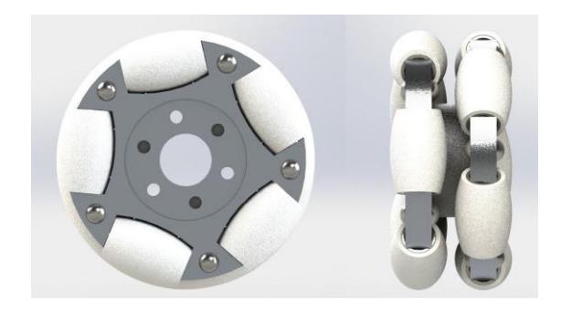 Fig. 5. Front and side view of the designed omni-wheel