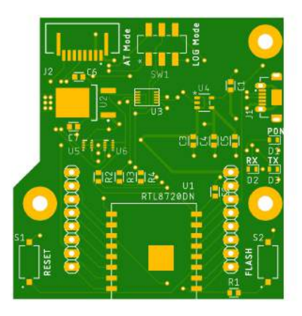 The new board including the RTL8720DN module.