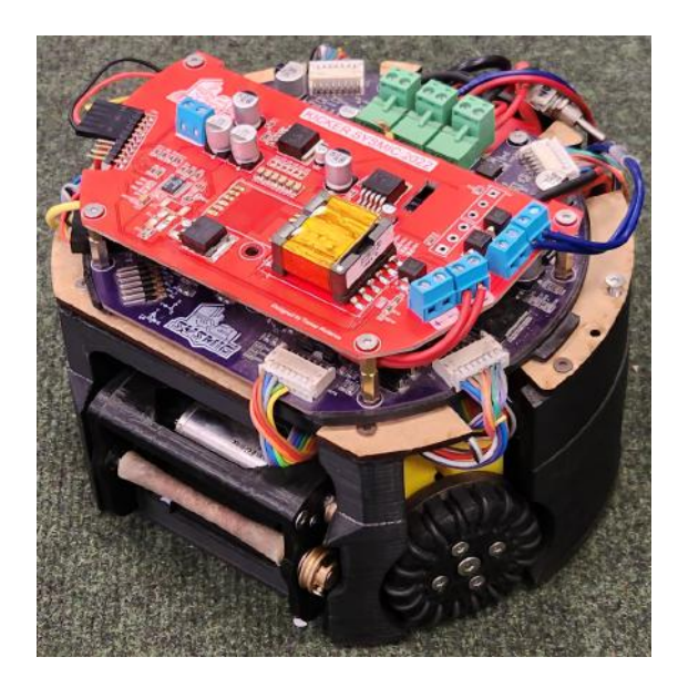 Robot with kicker board mounted.
