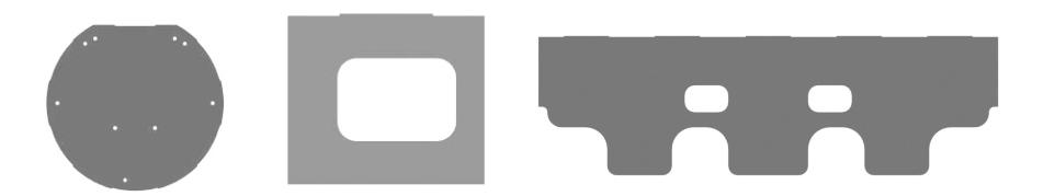 The top, front and side part of our cover in order from left to right as they are cut out by the laser