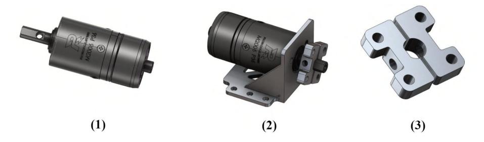 Fig. 4. (1) M2006 P36 motor (2) Whole actuator assembly (3) Shaft connector