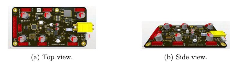 The rendered 3D model of the new power board design.