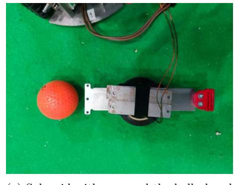 Solenoid with case and the ball placed 10mm in front of the solenoid.