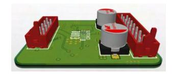 Motor driver headers shown on bottom side of motor driver board.