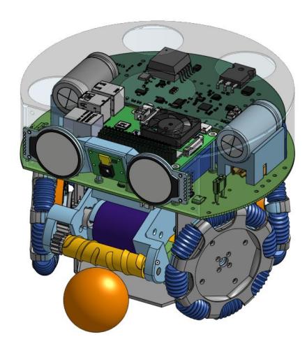 CAD of Generation 1 Robot. Shell and faceplate are transparent for internal view.