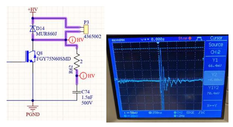 PGND Ringing with GND as Reference During a Kick With 2Ω 1.5nF Snubber Added