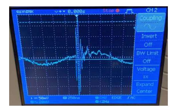 5V Ringing with GND as Reference During a Kick With 2Ω 1.5nF Snubber Added