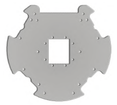 Figure 5: (a) Bottom layer of the base plate (b) Top layer of the baseplate, with additional cut-outs for the battery packs, wheel motors, fan and the case (c) Baseplate layers combined