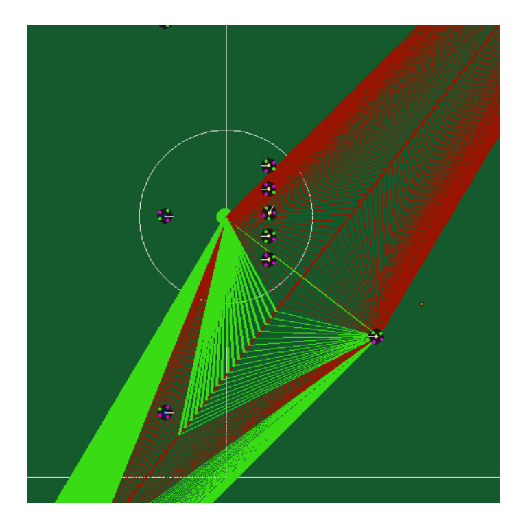 Fig. 11. Paths considered by the bisector planner, green is valid, red is invalid