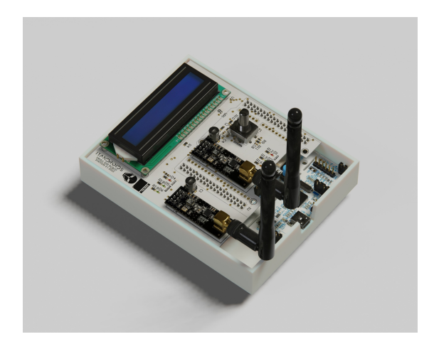 A rendered image of the Transceiver Station v2 designed in Altium Designer.