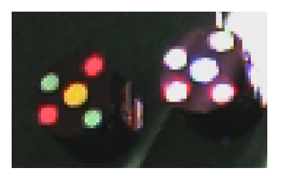 Example of deterioration of colored marker recognition due to external factors. (Right robot is illuminated by sunlight directly)