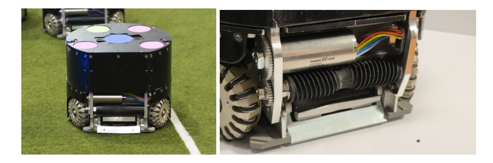 Fig. 2. Old version of dribbler on the right and redesigned on the left