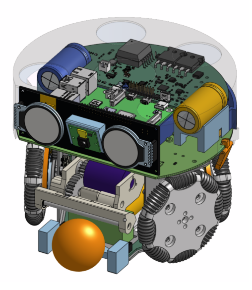 CAD of Generation 2 Robot. Shell and faceplate are transparent for internal view.