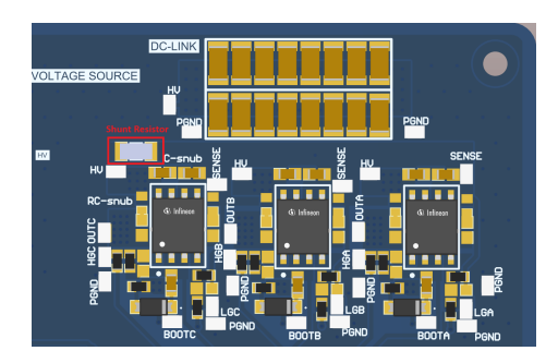 MD V6 power stage with shunt resistor and DC link capacitor bank