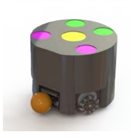 3D render showing the low-cost robot mechanics. Figure 10b shows the three main layers: the kicker and wheels at the bottom, the battery in blue in the middle, and the PCBs at the top.