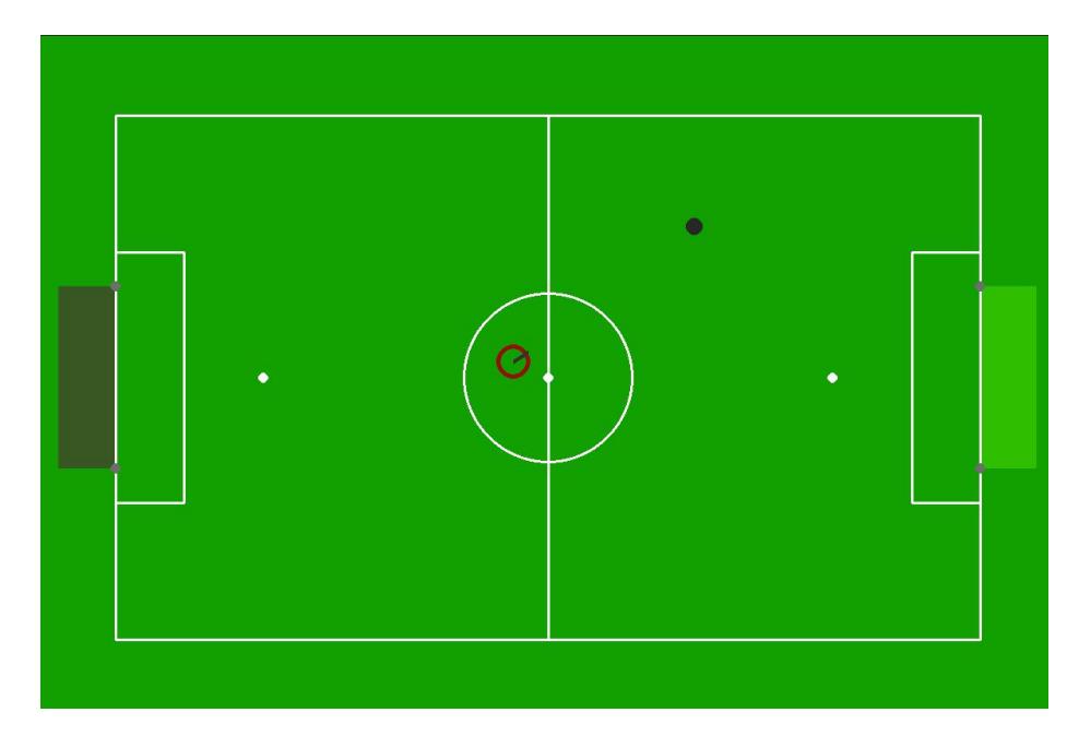 A render of the push ball to goal environment in our abstract simulator.